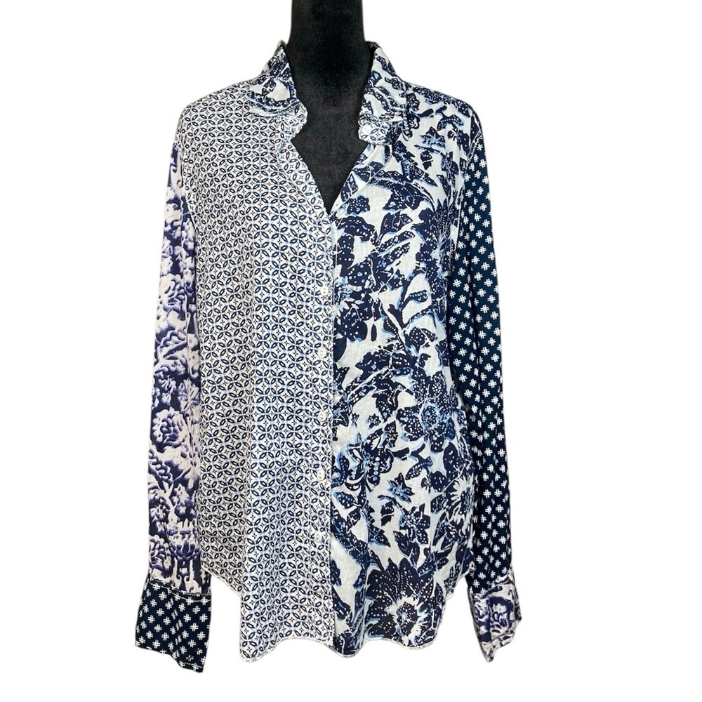 Cino Bottom Down Shirt Patterned Blue Size Medium​​